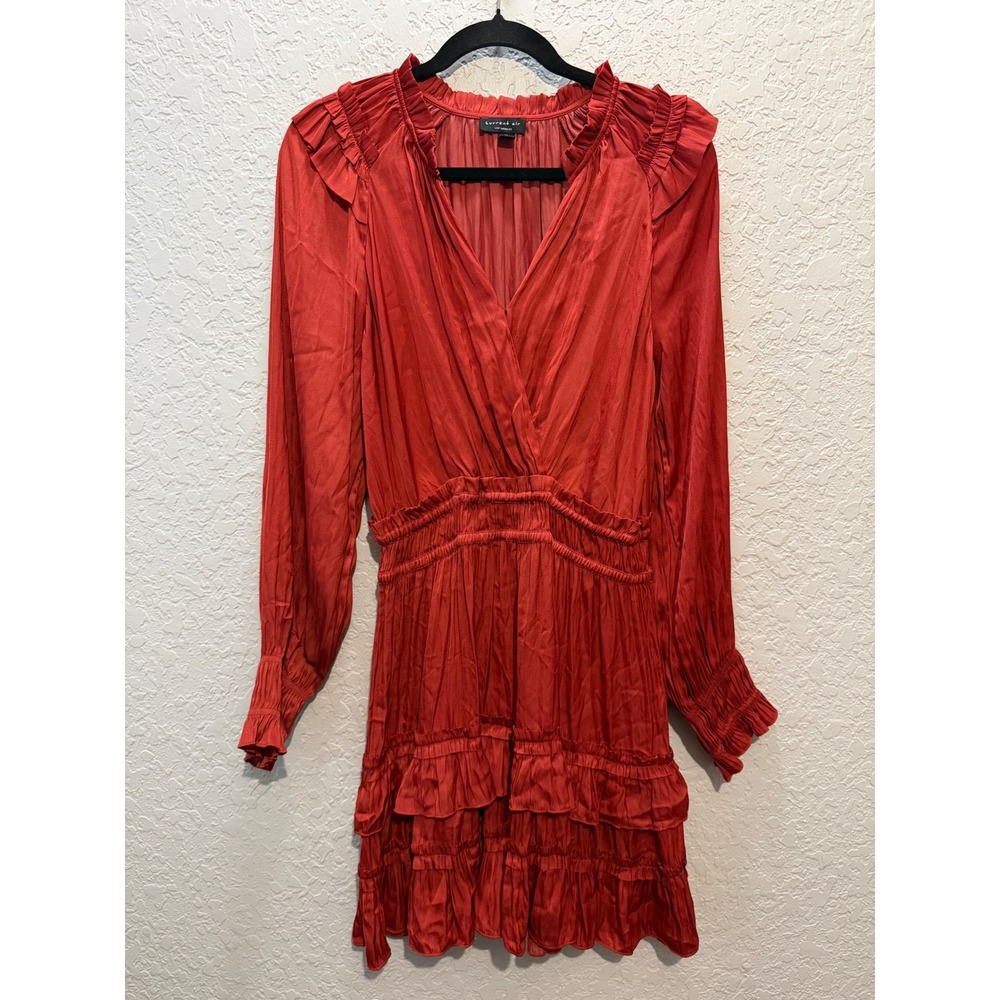 Current Air Ruffle Mini Dress Size M Boho Romantic Red Fall Festive